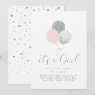 Invitation Ballons roses et argent C'est une fille Baby Sho