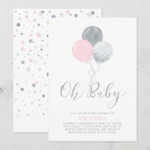 Invitation Ballons roses et argentés Oh Baby Girl Baby Show