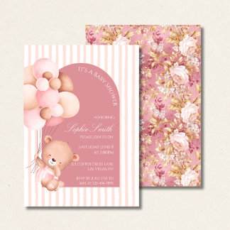 Invitation Ballons roses et Baby shower en fleurs