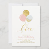 Invitation Ballons roses et or | Fête d'anniversaire 5 ans fi (Devant)