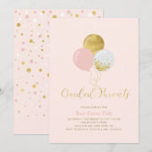 Invitation Ballons roses et or guidés par les parents (Devant / Derrière)