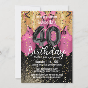 Invitation Ballons roses et Parties scintillant 40e anniversa