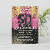 Invitation Ballons roses et Parties scintillant 50e anniversa (Debout devant)