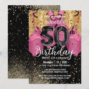 Invitation Ballons roses et Parties scintillant 50e anniversa