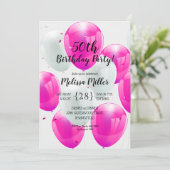 Invitation Ballons roses fête d'anniversaire (Debout devant)