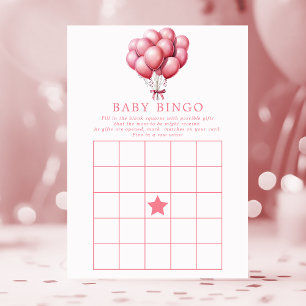 Invitation Ballons Roses Fille à l'aquarelle Bingo Baby Showe