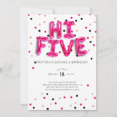 Invitation Ballons roses | Hi Five 5e anniversaire (Devant)