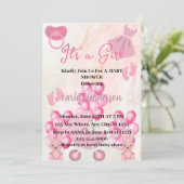 Invitation Ballons roses Lapin Lapin C'est un Baby shower de  (Debout devant)