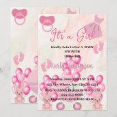 Invitation Ballons roses Lapin Lapin C'est un Baby shower de  (Devant / Derrière)