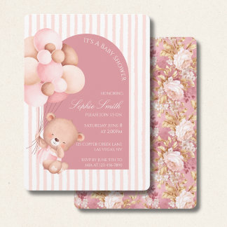 Invitation Ballons Roses Mauve, Baby shower Fleur De Tailles