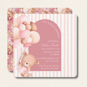 Invitation Ballons Roses Mauve, Baby shower Fleur De Tailles