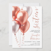 Invitation Ballons Roses minimaux en or doux 16 Anniversaire (Devant)