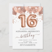 Invitation Ballons roses or doux 16 Anniversaire (Devant)