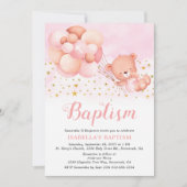 Invitation Ballons roses Ours Teddy Gold Stars Baptême (Devant)