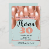 Invitation Ballons roses pour l'anniversaire d'une femme au f (Devant / Derrière)