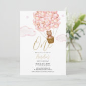 Invitation Ballons roses Teddy Bear Anniversaire (Debout devant)