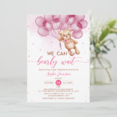 Invitation Ballons roses Teddy Bear Girl Baby shower (Debout devant)