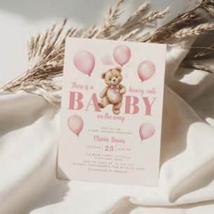 Invitation Ballons roses Teddy Bear Girl Baby shower moderne
