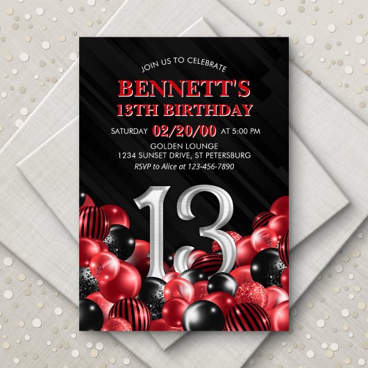 Invitation Ballons Rouge 13e anniversaire