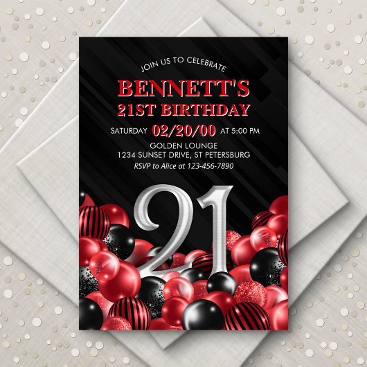 Invitation Ballons Rouge 21e anniversaire