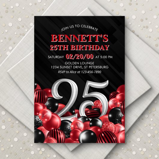 Invitation Ballons Rouge 25e anniversaire