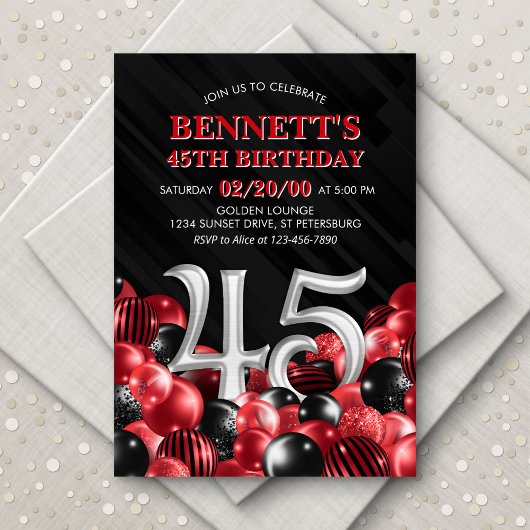 Invitation Ballons Rouge 45e anniversaire