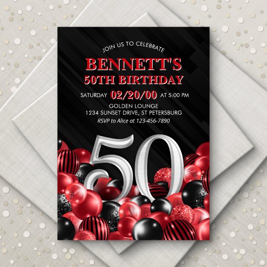 Invitation Ballons Rouge 50e anniversaire
