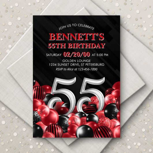 Invitation Ballons Rouge 55e anniversaire