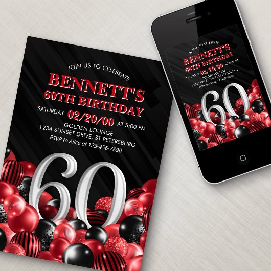 Invitation Ballons Rouge 60e anniversaire