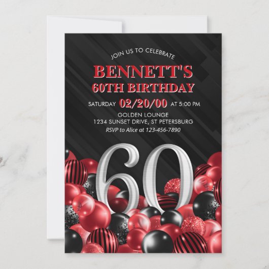 Invitation Ballons Rouge 60e anniversaire (Devant)