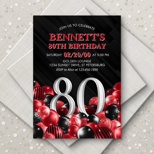 Invitation Ballons Rouge 80e anniversaire