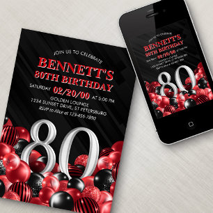 Invitation Ballons Rouge 80e anniversaire
