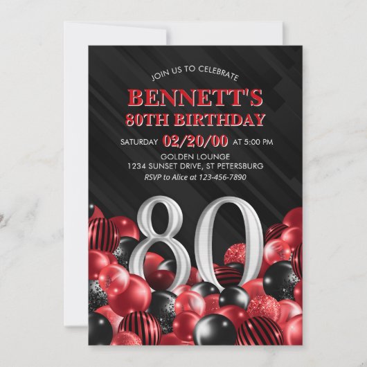 Invitation Ballons Rouge 80e anniversaire (Devant)