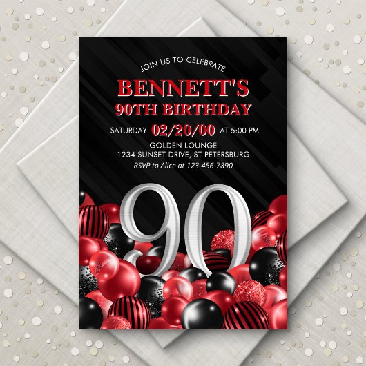 Invitation Ballons Rouge 90e anniversaire