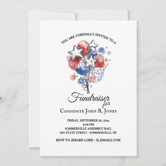 Invitation Ballons rouges blancs et bleus (Devant)