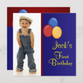 Invitation Ballons rouges et bleus Boys fête d'anniversaire (Devant / Derrière)