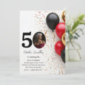 Invitation Ballons rouges Noir et Or 50 anniversaire (Debout devant)