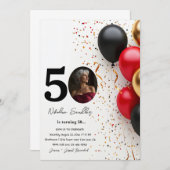 Invitation Ballons rouges Noir et Or 50 anniversaire (Devant / Derrière)