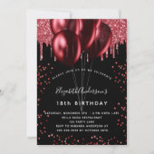 Invitation Ballons rouges noir luxe fête d'anniversaire (Devant)
