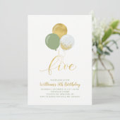 Invitation Ballons Sage & Gold Cinq 5e fête d'anniversaire (Debout devant)