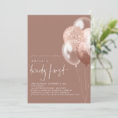 Invitation Ballons Script Rose or vingt premier anniversaire (Debout devant)