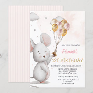 Invitation Ballons Souris Adorables Rayés Anniversaire