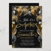 Invitation Ballons surprise Anniversaire Black Gold Parties s (Devant / Derrière)