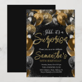 Invitation Ballons surprise Anniversaire Black Gold Parties s (Devant / Derrière)