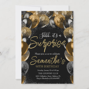 Invitation Ballons surprise Anniversaire Black Gold Parties s