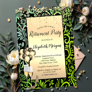 Invitation Ballons, Tourbillon Doré Vert Retraite