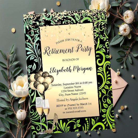 Invitation Ballons, Tourbillon Doré Vert Retraite