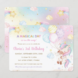 Invitation Ballons Unicorn Mignonne Whimsical Anniversaire ar