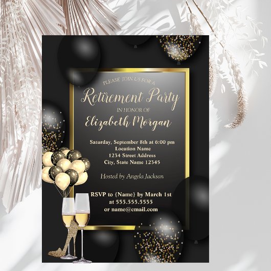 Invitation Ballons, Verre, Talons Hauts, Retraite Noire