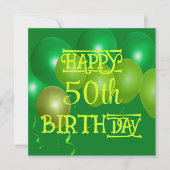 Invitation Ballons verts de fête d'anniversaire (Devant)